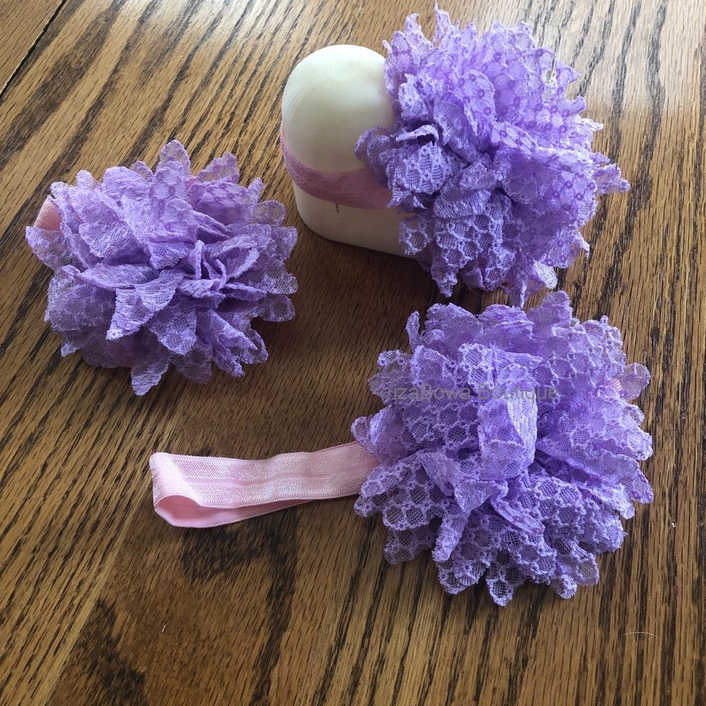 Lavendar Cheesecloth Barefoot Sandals & Headband Set  CCSETLA   Handmade NWT Bou